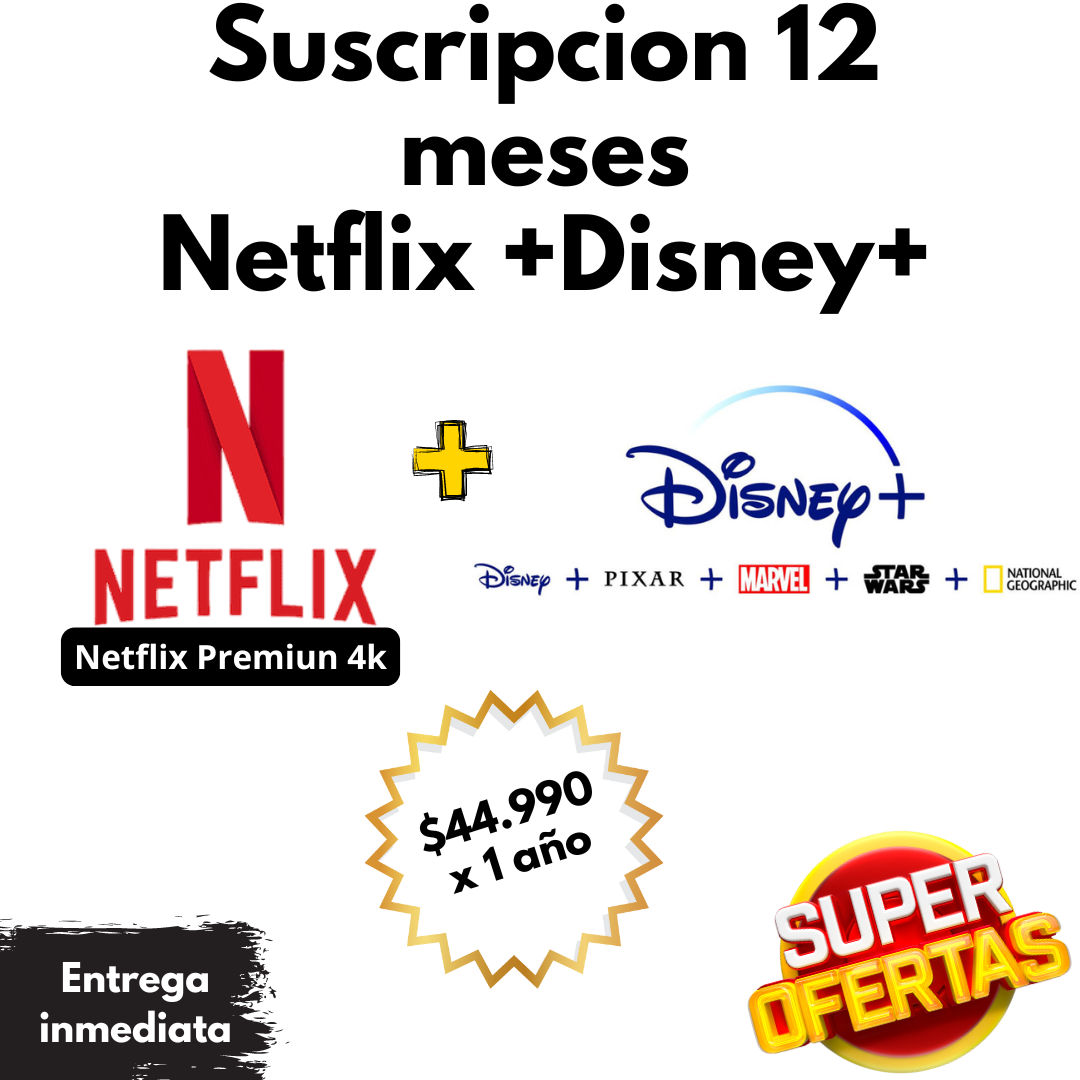 Pack 12 meses Netflix + Disney +